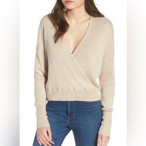 Leith Cream V-Neck Wrap Sweater Sz Med